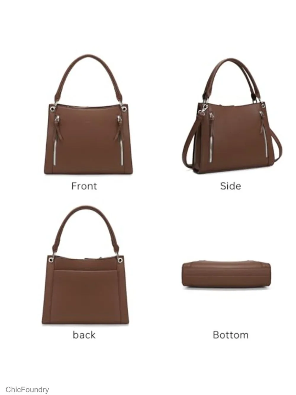 Faux Leather Satchel Crossbody Handbag with Zipper Pockets